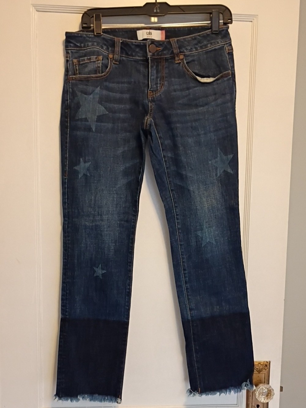 CAbi Dark Blue Star-Print Straight Leg Jeans